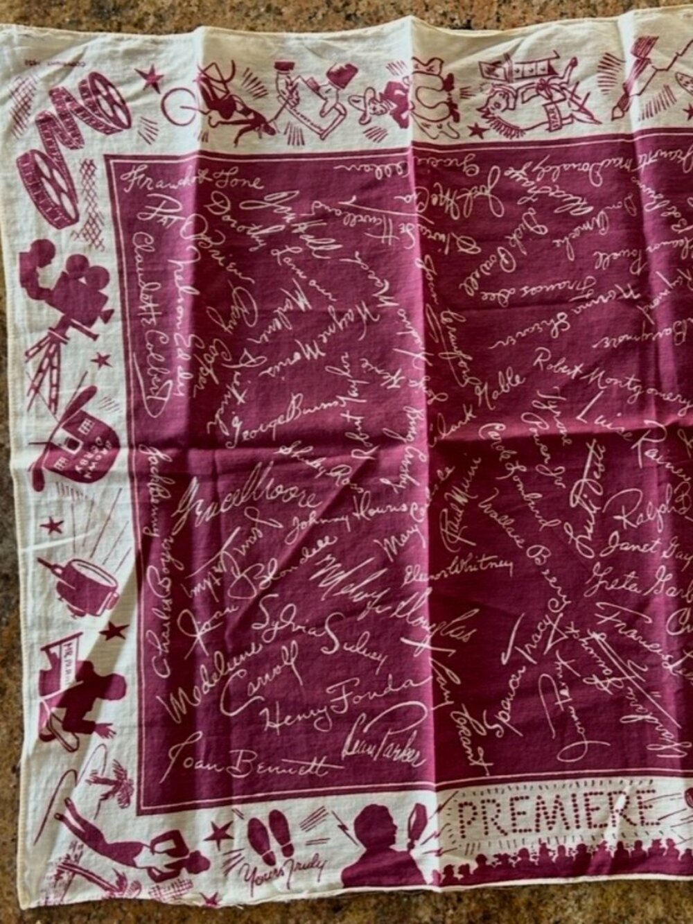 1938 Copyright Rare Vintage Hollywood Premier Movie Star Scarf Handkerchief